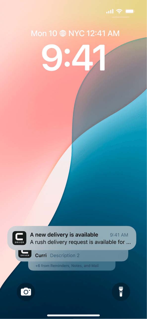 iOS lock screen — A new delivery is available notification