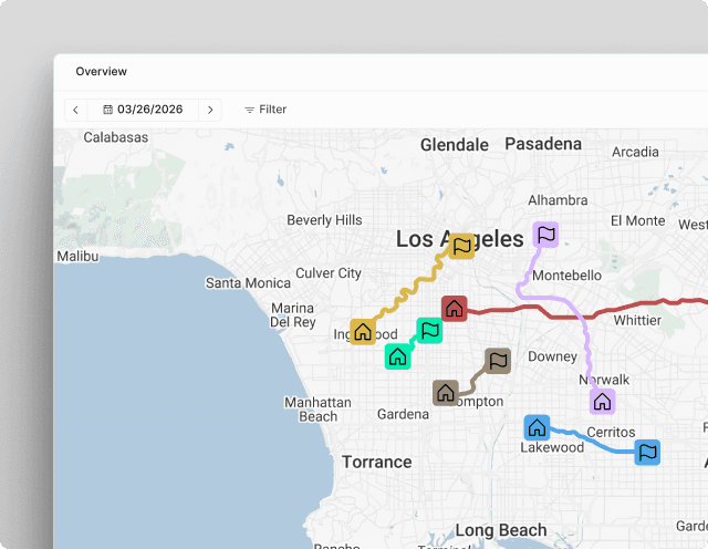 Fleet overview map showing live driver locations and delivery progress