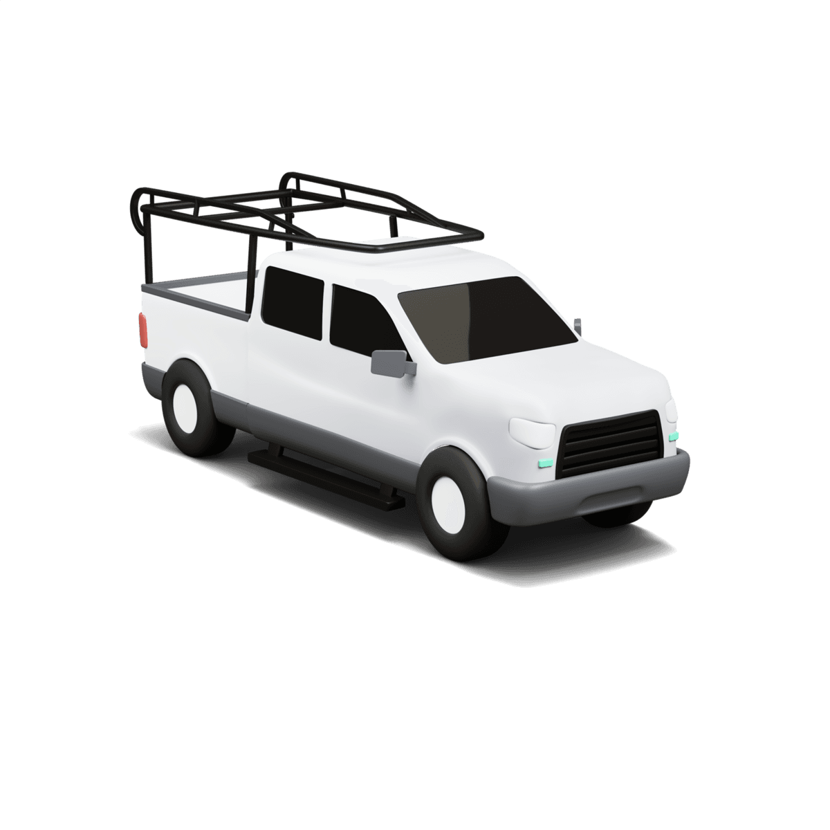 3D render of a Curri fleet pipe rack pickup truck with overhead rack system