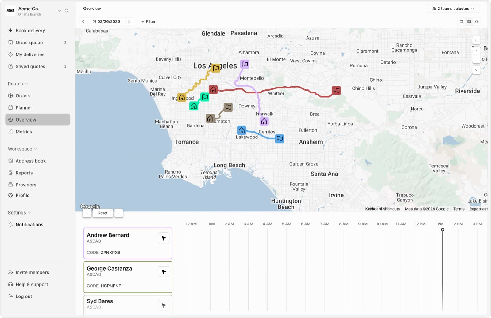 Curri Route Planner interactive product screenshot — AI route optimization dashboard with an interactive map showing optimized delivery routes alongside a dispatcher sidebar with ERP integrations, live driver assignments, and team account rules