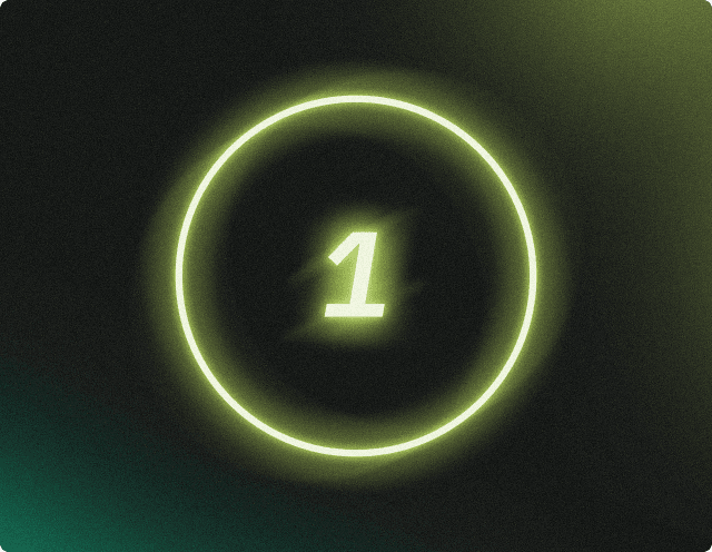 Neon green glowing number one — representing step one, activating a Curri Fast Track account