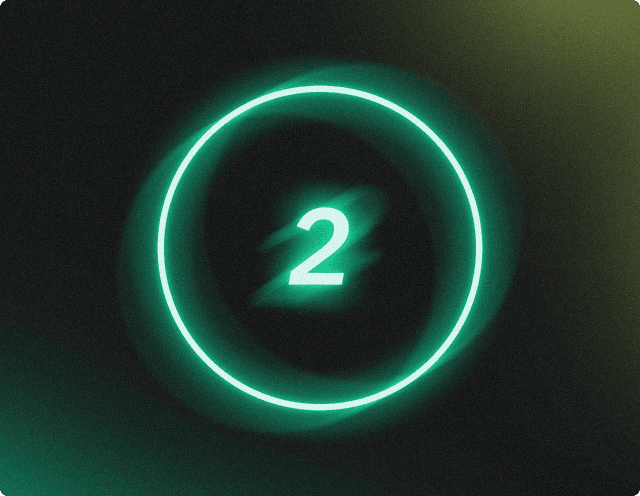 Neon green glowing number two — representing step two, completing Curri Fast Track driver training and quiz