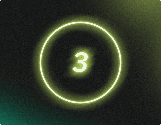Neon green glowing number three — representing step three, earning with priority access to Curri deliveries