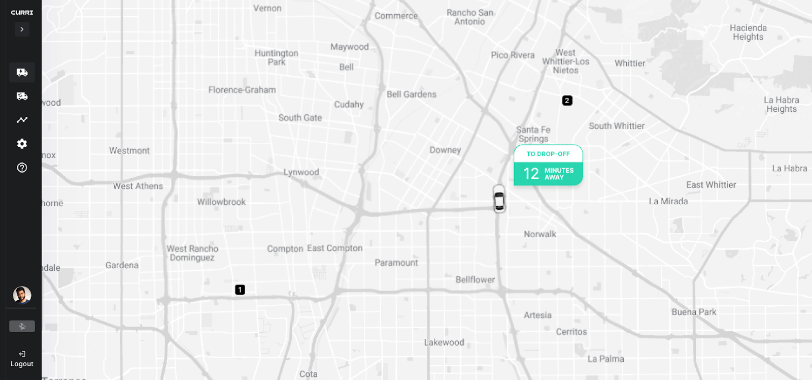 Screenshot of Curri’s last-mile carrier tracking
